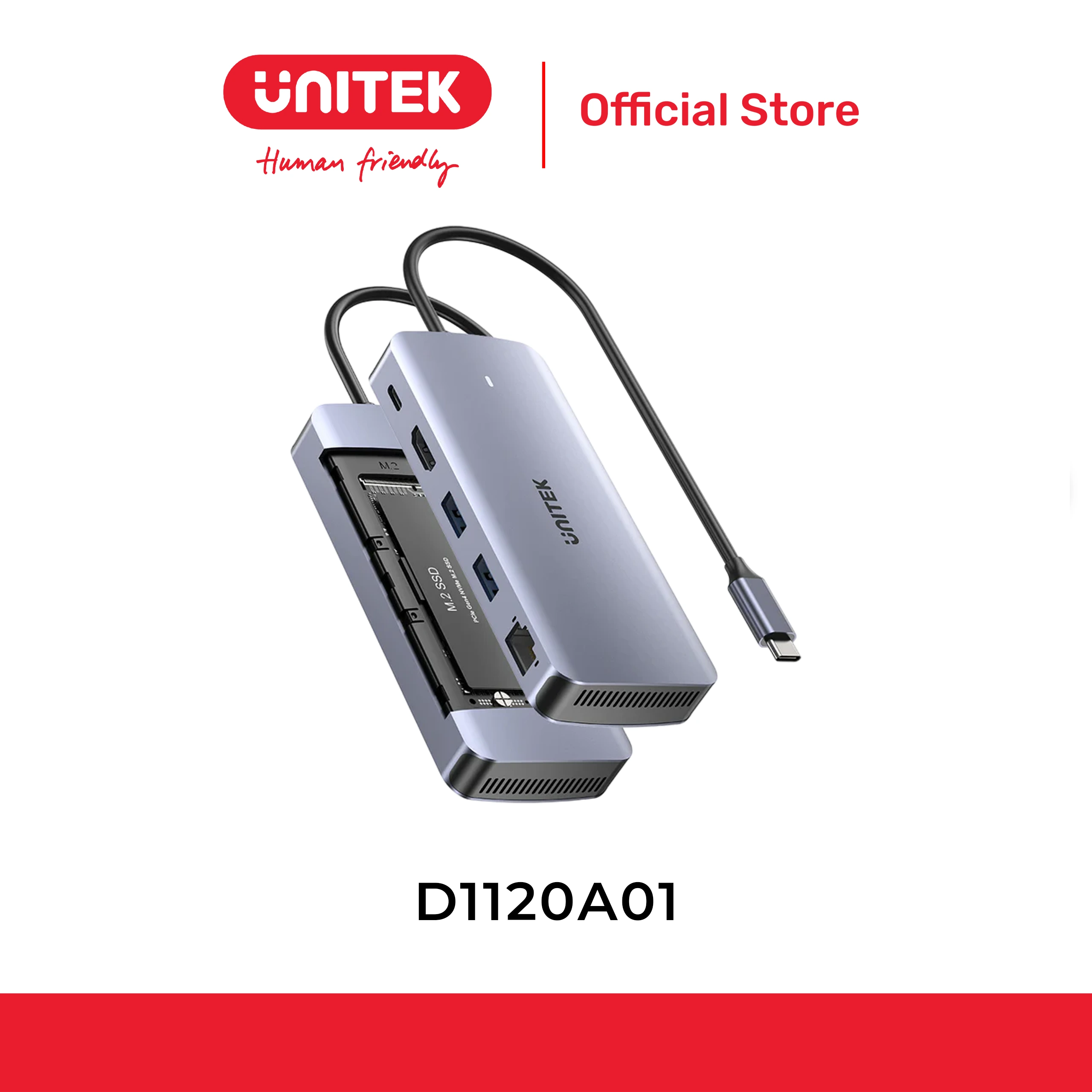 Bộ chuyển đổi 5 cổng Type-C -> HDMI 4K@60Hz + LAN  + USB + Type-C tích hợp SSD UNITEK D1120A01